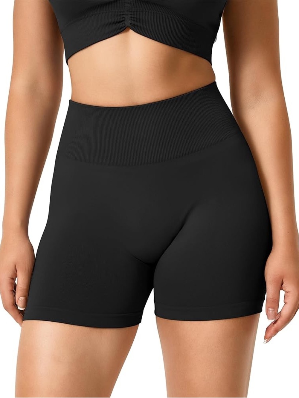 Seamless High-Waist Black Women's Active Shorts